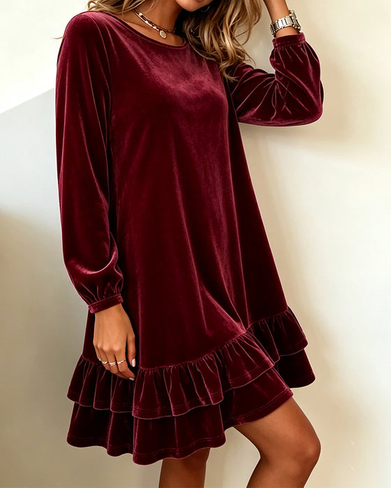Robe Col Rond Manches Longues Volant