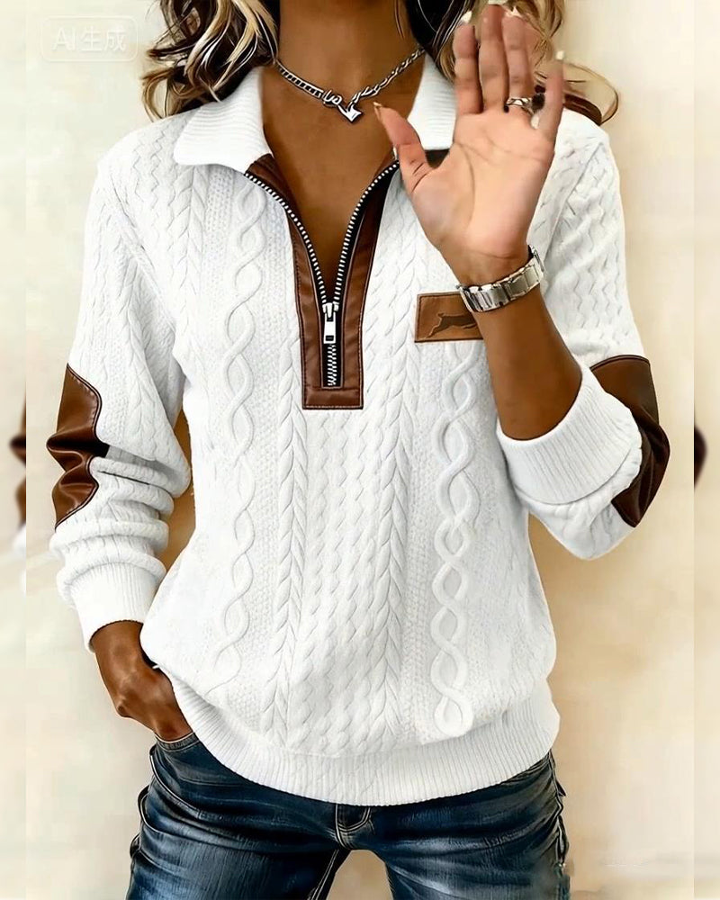 Sweat À Manches Longues À Fermeture Éclair Et Coupe De Couleur