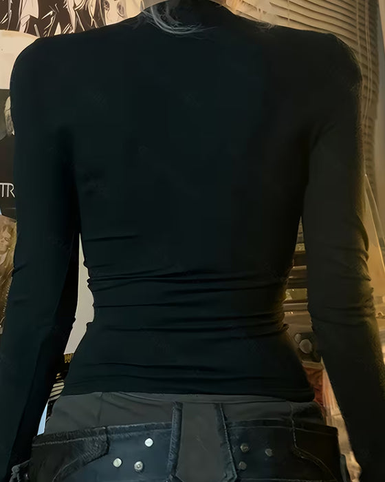 Blouse Col Rond Hors Épaule Découpe Croisé Slim