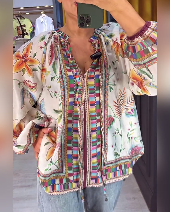 Blouse Sexy à col en V Imprimé tendance