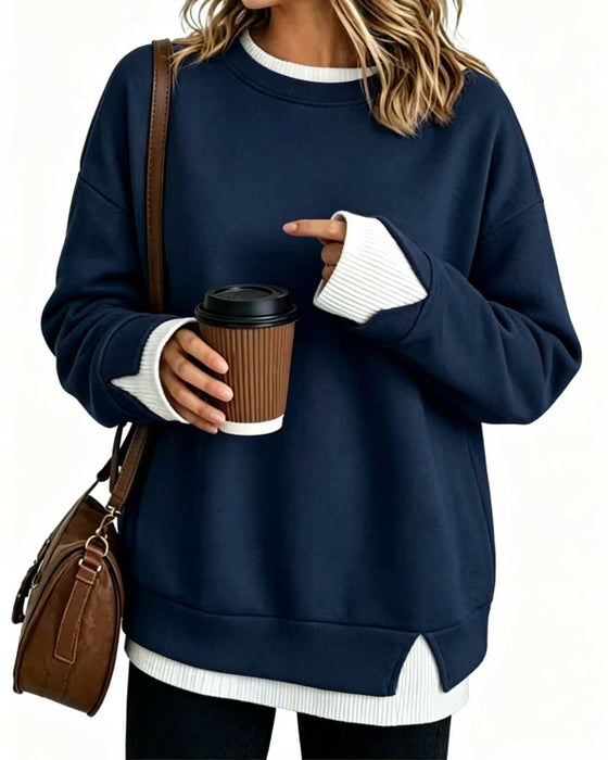 Sweat Faux Superposé Ample Manche Longue