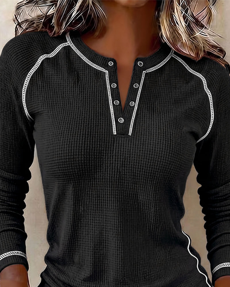 Haut Gaufré Henley Manches Longues