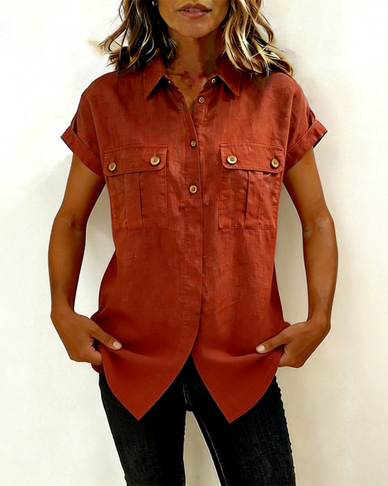 Chemise Poche Coton Lin Manche Courte