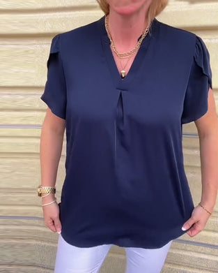 Blouse Unie Col En V Plissée Passe-Partout