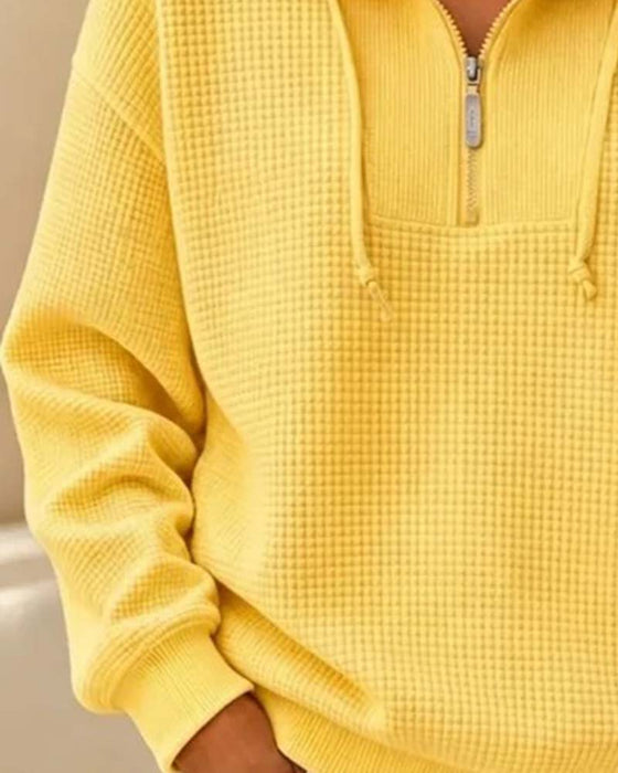 Sweatshirt Gaufré Cordon Demi-Zip