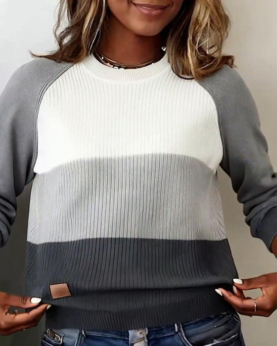 Haut Élégant Col Rond Couleur Contrastée