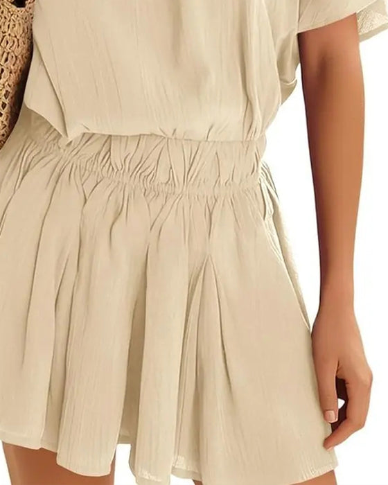 Ensemble Col Incliné Manche Volanté Plissé