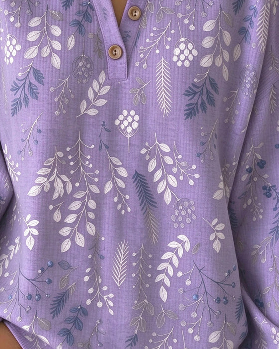 Sweatshirt Gaufré Col Henry Imprimé Floral