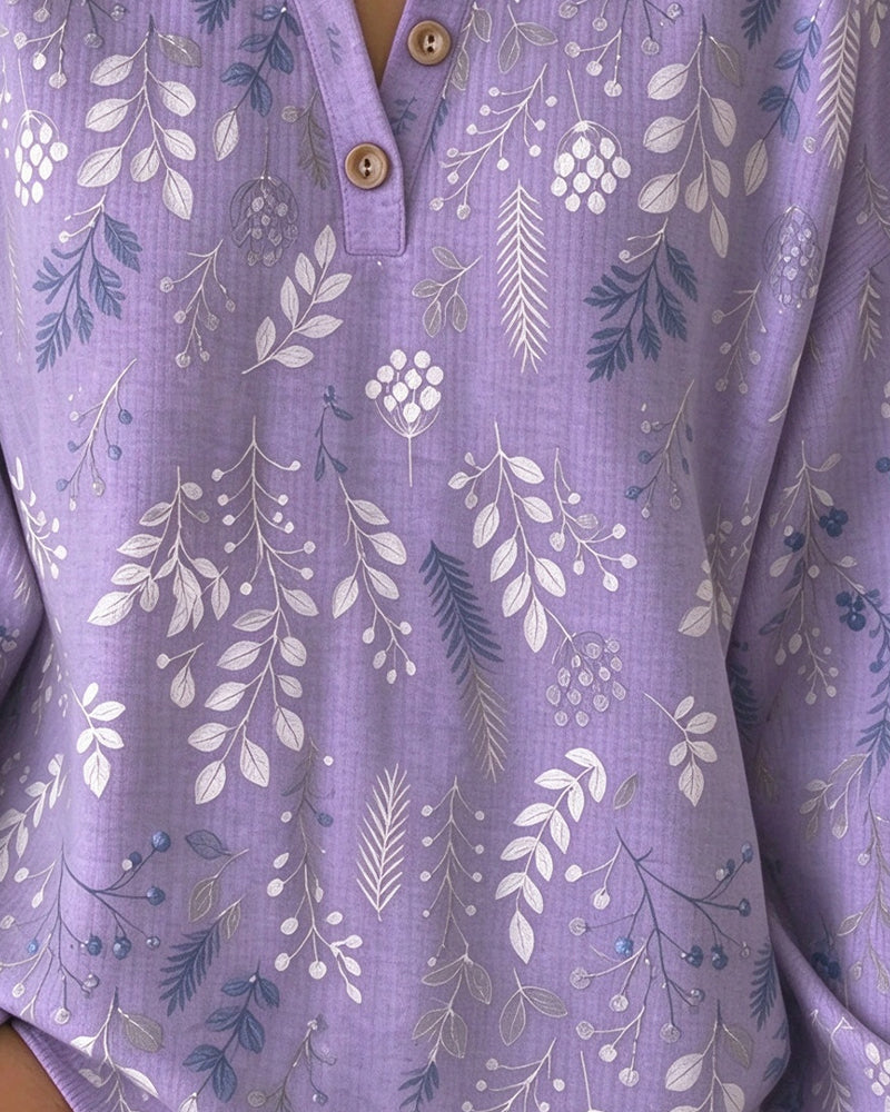 Sweatshirt Gaufré Col Henry Imprimé Floral