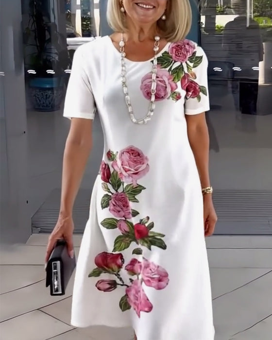 Robe Manches Courtes Imprimé Rose Tubes