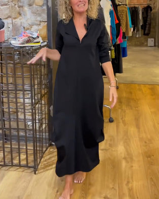 Robe De Couleur Unie Avec Col En V Et Coupe Trapèze