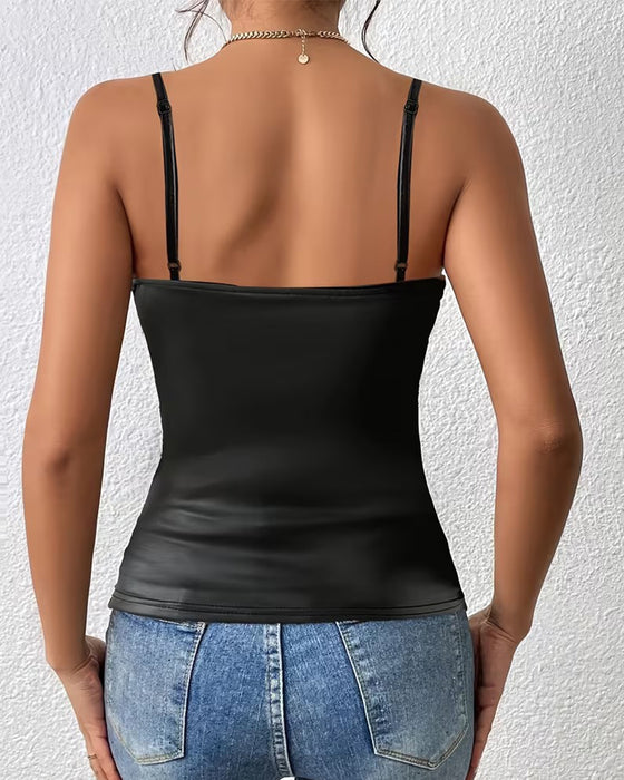 Cami Top Bretelles Croisées Faux Cuir