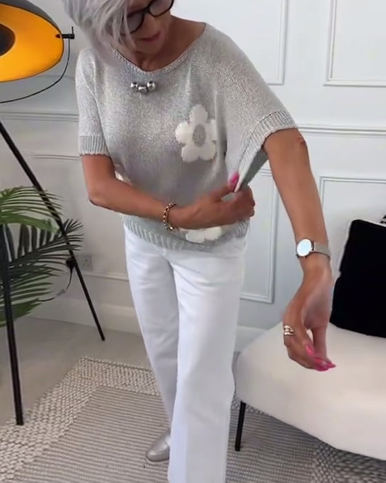 Pull col rond slim fleuri