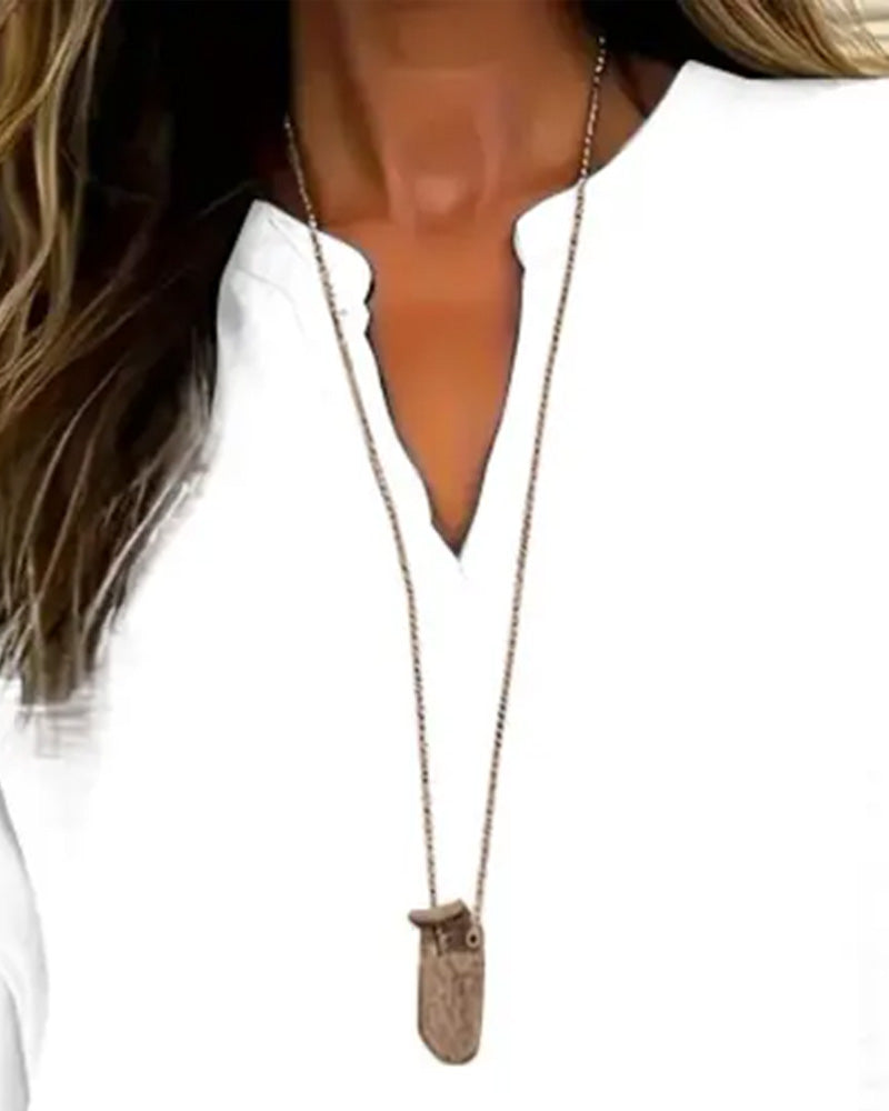 Blouse Col En V Irrégulière Unie Manches Longues