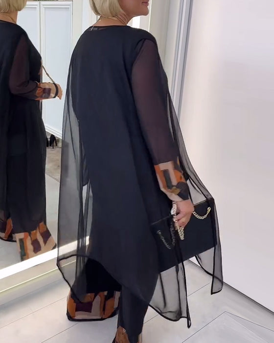 Costume Élégant À Manches Longues Imprimé Jambes Larges