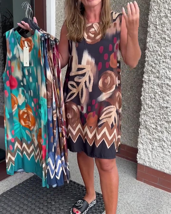 Robe Abstrait Floral Sans Manches