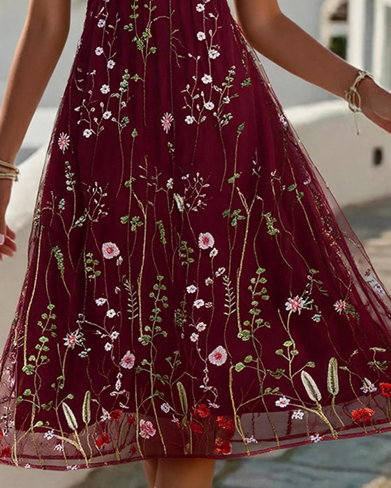 Robe Sheer Fleurie Jupe Ample