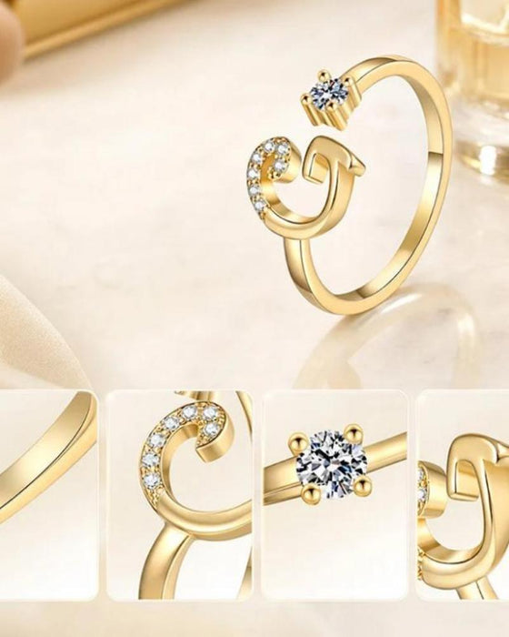 Bague Réglable Scintillante Avec Initiale Pour Femmes