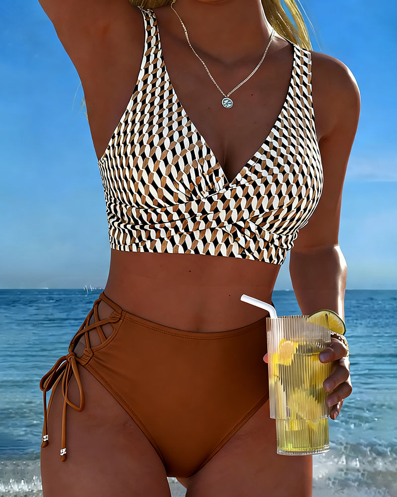 Bikini Géométrique Imprimé Cravate