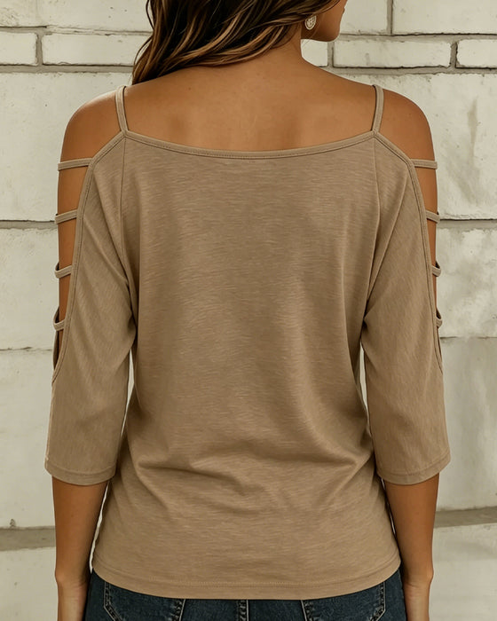 T-Shirt Unie Manche Coude Hors Épaule