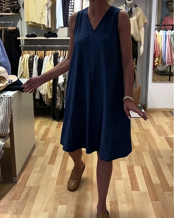 Robe Sans-Manches Col-V Décontractée A-Ligne