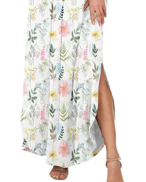 Robe Élégante Lavage À L'encre Fleurie Maxi