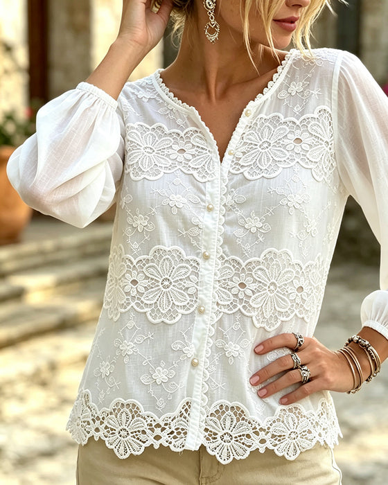 Blouse Découpe Dentelle Garniture