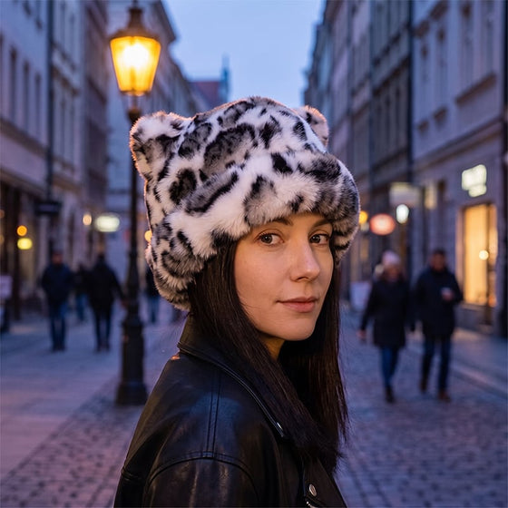 Chapeau Imprimé Léopard Peluche Oreille De Chat