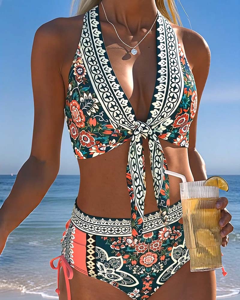 Bikini Bohémien Halter Cordon De Serrage