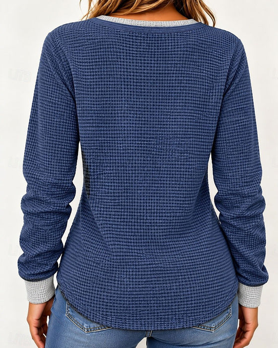 Haut Élégant Henley Manches Longues
