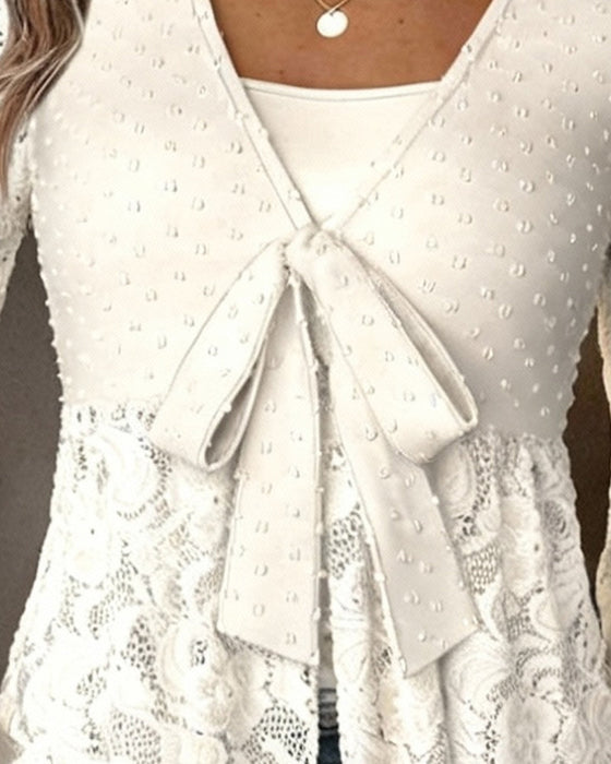 Blouse Unie À Manches Ballon Et Col V