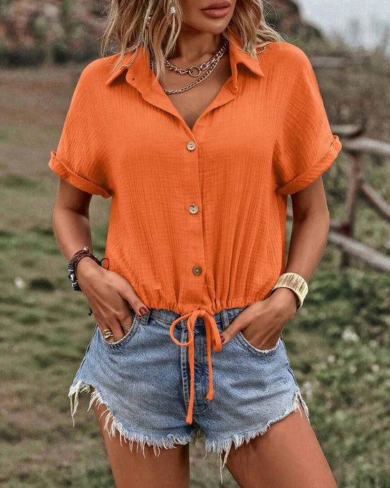 Blouse Col V Uni Cordon Revers
