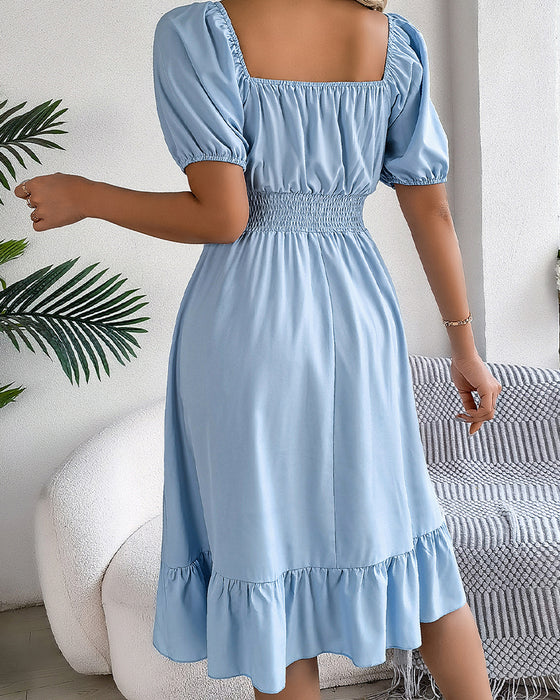 Robe Col Carré Taille Cintrée Volant Ligne A
