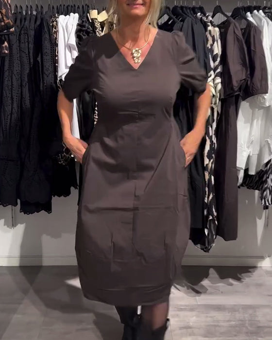 Robe Col V Poche Décontractée