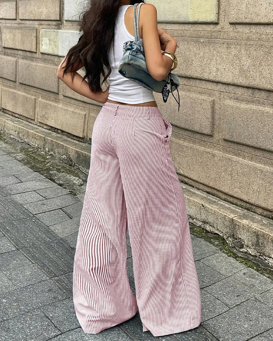 Pantalon Décontracté Rayé Large Jambe