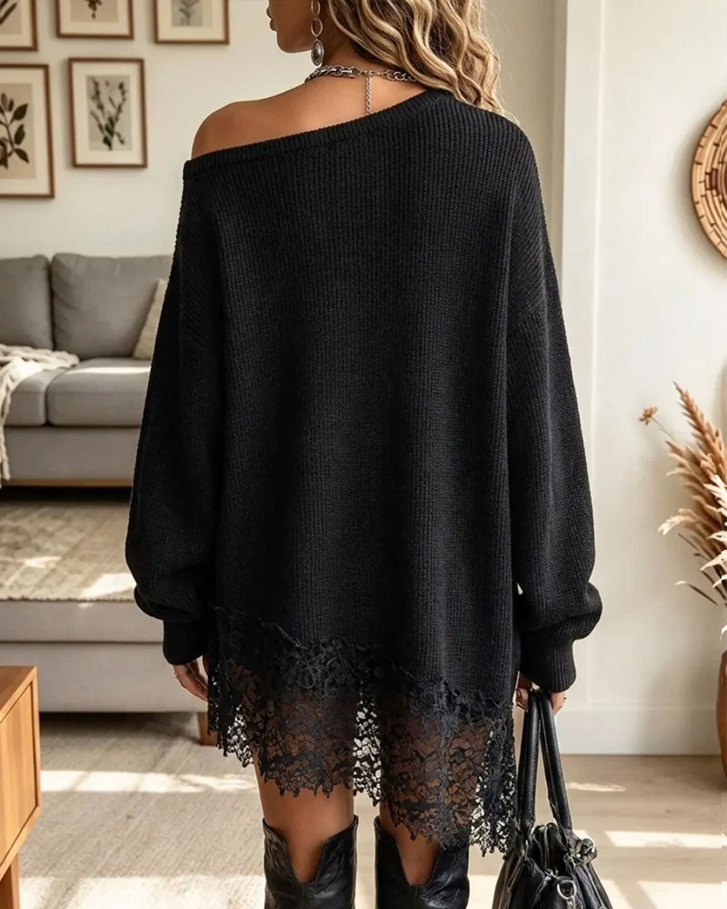 Robe Off-Épaule Dentelle Patchwork Pull