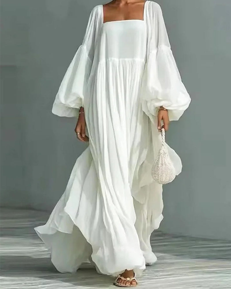 Robe Carré Encolure Manche Bouffante Fée Maxi
