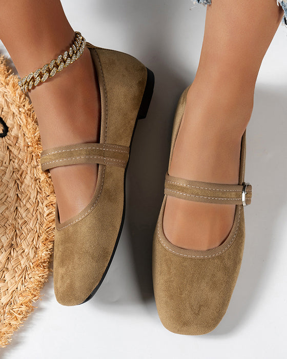 Femme Vintage Classique Élégant Bout Carré Classique Mary Jane Chaussures