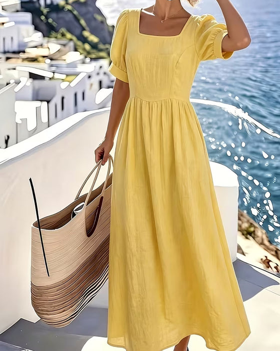 Robe Col Carré Élégante Coupe A Évasée
