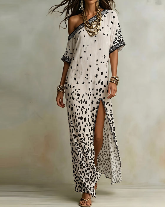 Robe Une Épaule À Pois Dégradé Fente