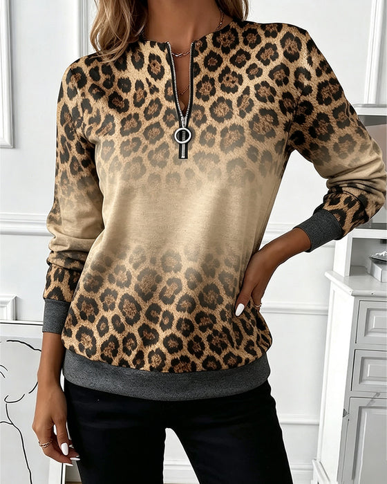 Sweatshirts Léopard Ombre Fermeture Éclair Manche Longue