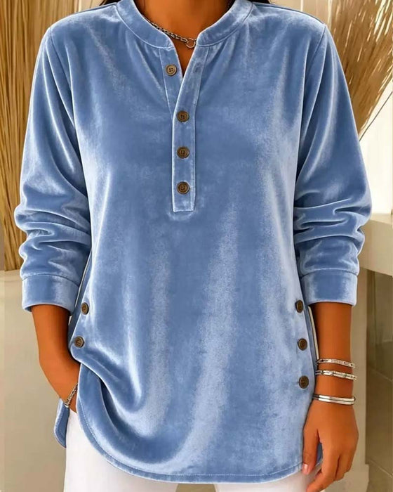 Blouse Décontractée Manches Longues Henley