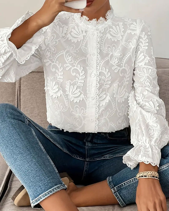Blouse En Dentelle Brodée À Manches Longues