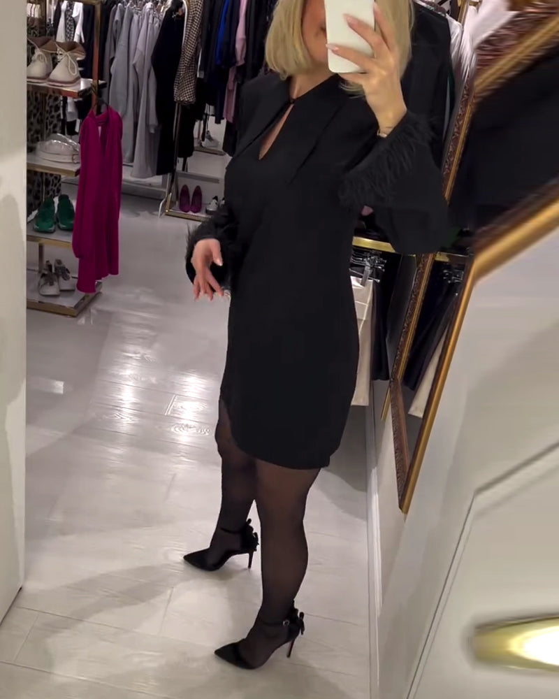 Robe Couleur Unie Coupe Droite Manches Longues