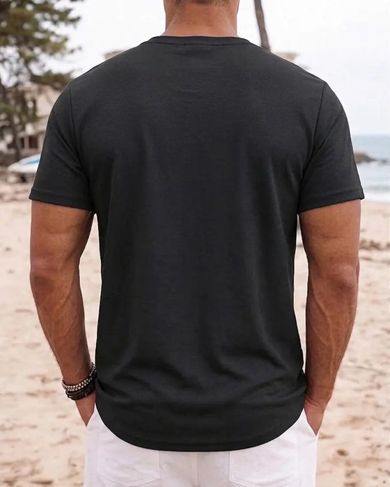 T-Shirt Homme Minimaliste Henley Manches Courtes