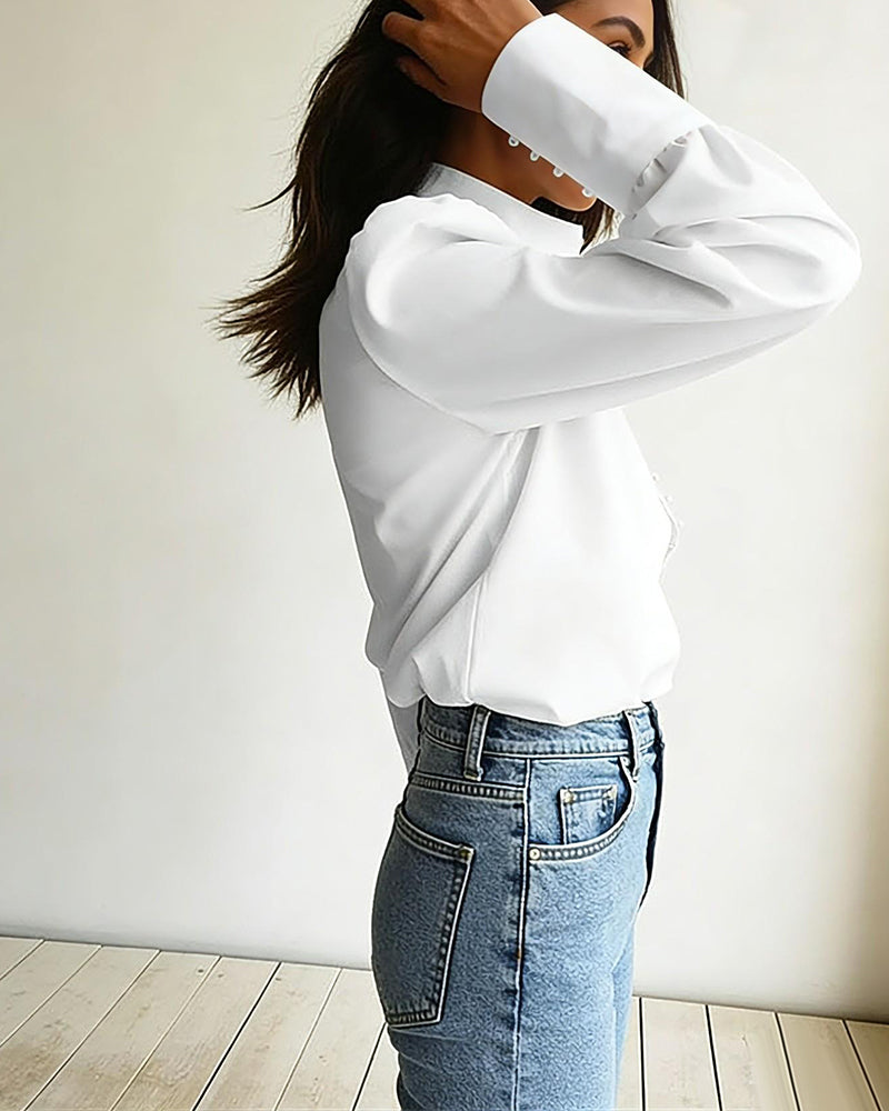 Blouse Col Montant Boutonnage Manche Longue