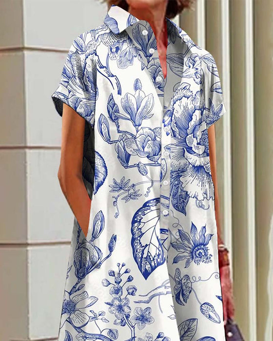 Robe imprimée décontractée et élégante avec poches à revers