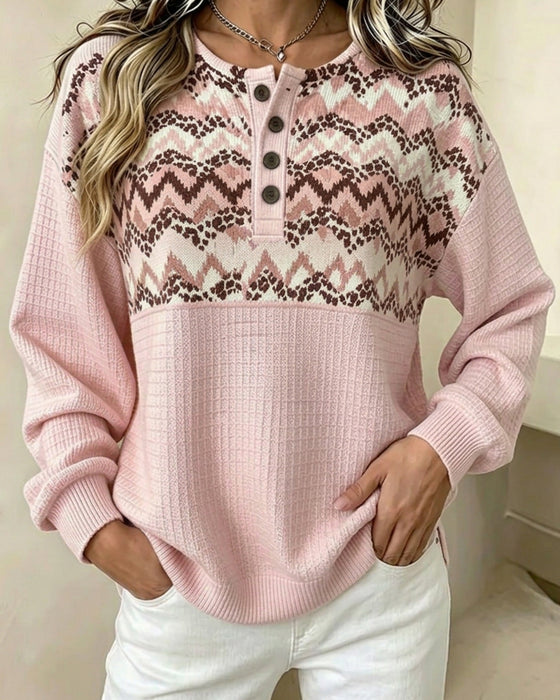 Sweatshirt Col Rond Gaufré Décontracté