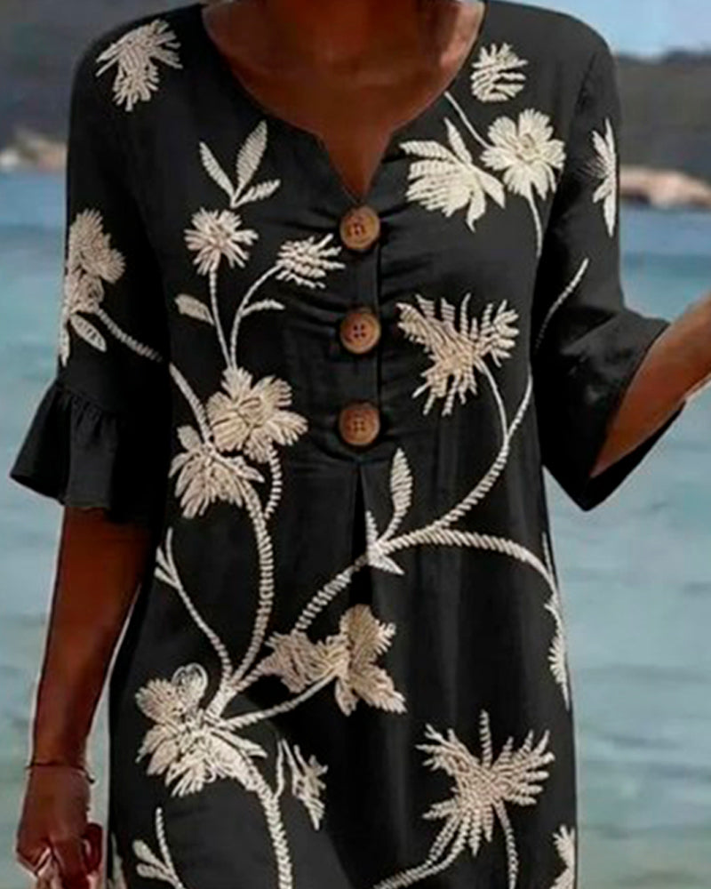 Robe Petite Col En V Volant Manche 3/4
