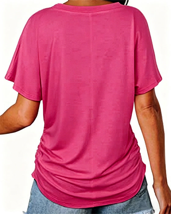 T-Shirt Plissé Uni Col En V